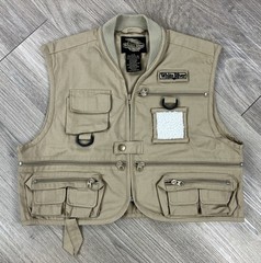 White River Fly Shop Vest Youth Large Khaki Fishing Utility Multi Pocket Cotton