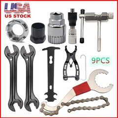 Bike Repair Tool 9 PCS Kit Crank Chain Cutter Extractor Bracket Freewheel Puller