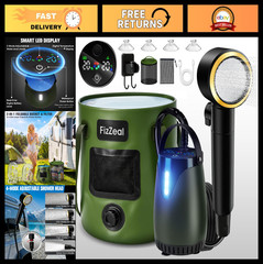 Portable Camping Shower Pump, 8000mAh Rechargeable, 6.6 Gallon Bucket, 5 Speed,