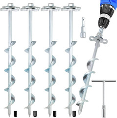 Ground Anchors Screw in – 4 Pack Spiral Tent Stakes heavy duty with Drill Soc…