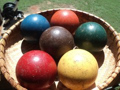 Lot of 6 – – Vintage Croquet Balls – – Wood – Solid Color Primitive