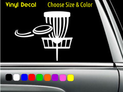 Disc Golf Basket with disc Decal Laptop Car Window Sticker CHOOSE SIZE COLOR