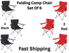 Ozark Trail Basic Quad Folding Camp Chair with Cup Holder, Black, Red 6 Count