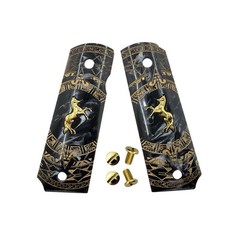 1911 Grips COLT Springfield Pearl Aztec Motif Gold Horse Medallion W/Screws