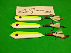 3 – 2 oz Slab Lead Fishing Casting Spoons Lures white Chartreuse willow blade