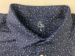 ⛳Rhoback Polo Mens L Navy Performance Golf Stretch Shirt Golf Print All-Over