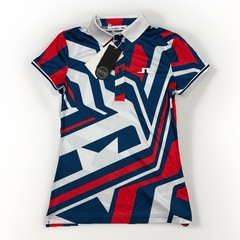 J Lindeberg Womens Felicite Print Polo Shirt Size XS USA Golf Red White Blue NEW