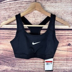 Nike Girls Dri-FIT Swoosh Sports Bra Black White Kids BV1435-010 Size Large L