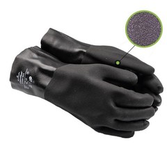 Showa 7712R-10.RT Black PVC Unisex Gauntlet Cuff Chemical Gloves Large