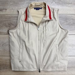 Ralph Lauren Golf Women’s Sleeveless Vest Beige Red Trim Full Zip Pockets READ M