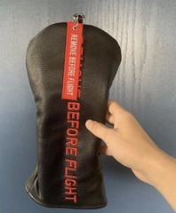 Remove Before Flight Golf Wood Headcover Zipper Closure Black/Red Faux Leather