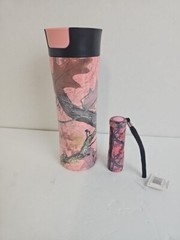 Set Of 2 PINK CAMO STAINLES STEEL TUMBLER & FLASHLIGHT 9 LED ULTRA BRIGHT LIGHTS