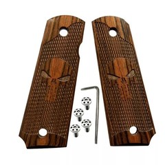 1911 Grips Full Size Wood Punisher Skull Custom Rosewood Checkered with Screws