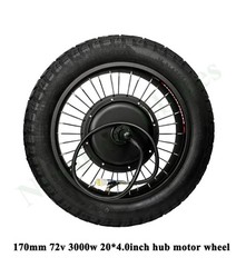 US stock: 170/190mm 72V 3000/5000W hub motor wheel with 20*4.0inch fat bike rim