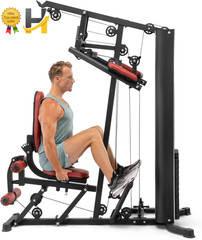 Home Gym System with Tri-Action Press Arms Adjustable Leg Press & Swivel Seat