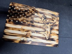 Buck American Flag! 24″ X 16″ CNC Machined Rustic Wooden