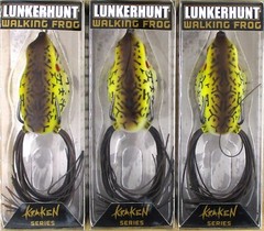(3) Lunkerhunt Hollow Body Topwater 2″ Walking Frog 3/8 Oz Woody Brand New