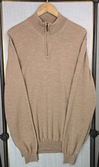 BUGATCHI Size Large 100% Merino Wool 1/4 Zip Sweater Made in Italy Camel Brown