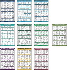 10 Pack – Exercise Workout Poster Set – Cable Machine, Dumbbell, Suspension, Ket