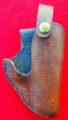 VINTAGE RARE STURDY PIGSKIN LEATHER HOLSTER ~BRASS SNAP ~ BROWN & BLACK~FITS 38