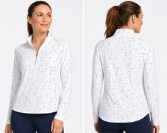 Lady Hagen XL White Geometric Quarter Zip Golf Pullover Stretch Top