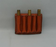 Real LEATHER RIFLE 5 CARTRIDGE CARRIER AMMO SLIDE FITS BOTH CAL 375 / 458 TAN