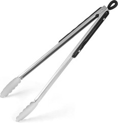 17-Inch Long Wood-Handled Grill Tongs, Stainless Steel Metal Tongs for Cooking,