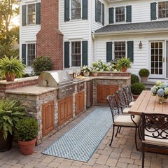 Washable Rug Outdoor Courtyard Collection – 2’3″ x 14′ Runner, Blue & Light G…