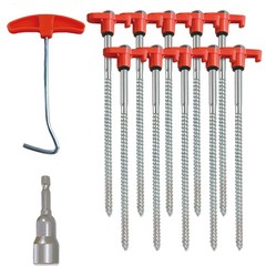 10-Pack 8″ Heavy Duty Screw in Tent Stakes, Drill-In Non-Rust Ground Anchor Pegs