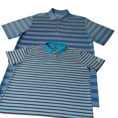 Nike Golf Polo Shirts Mens XL Blue Multi Color Striped Dri-Fit Lot of 2