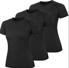 3 Pack Women’s Compression Short Sleeve T Shirts Workout Black Size L NWOT