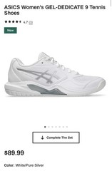 ASICS Women’s GEL-DEDICATE 9 Tennis Shoes White/Silver Pure Silver Size 8