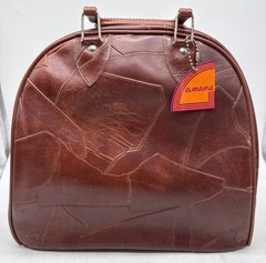 Vintage 1960s-1970s Retro Bowling Ball Bag Faux Leather Brown