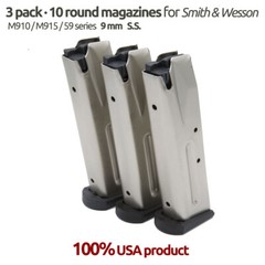 3 pack Smith& Wesson 59/459/910/915/Marlin Camp 9 10 Round S.S Magazines