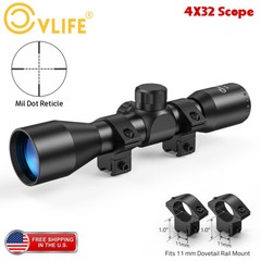 CVLIFE 4X Magnification 32mm Aluminum Compact Rifle Scope Optical Scope Black US