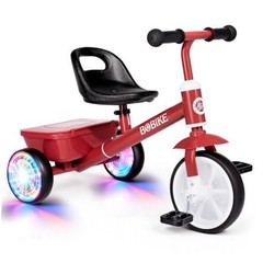 Toddler Tricycle for Ages 2-5 Years, Tricycle with 2 LED Light Wheels, Red