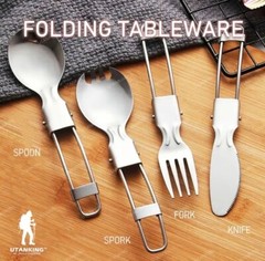 x5set Foldable Outdoor Camping Tableware Stainles steel spoon fork