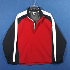 FootJoy DryJoys Golf Jacket Mens Large Red Black Pullover 1/4 Zip Pockets