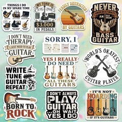 12pcs Guitar Stickers Pack, Funny Guitar Player Vinyl Decals, Bass Acoustic