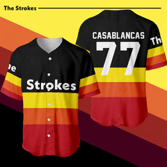 The Strokes Baseball Jersey Mens Casablancas 77 Band Retro Button Up Shirt