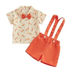 Newborn Baby Boy Easter Outfit Short Sleeve Bunny Print 12-18 Months Orange