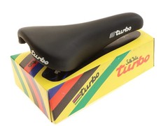 Selle Italia Turbo Leather Saddle Black Original 90s Steel Rails NEW in Box NOS