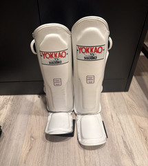 Yokkao Premium Leather Shin Guards Pair Hand Made Thailand White – Size S
