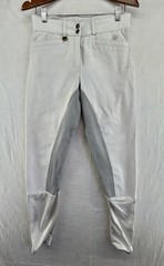 Ovation Equestrian English Riding Breeches Euro Full Seat White Gray Pants 30/L