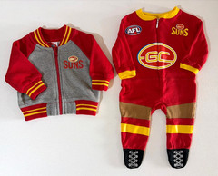 AFL – Gold Coast Suns Size 000 (0-3 months) Unisex One Piece + Bomber Jacket