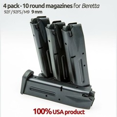 4 pack Beretta 92f/92FS/M9 10 Round Blue 9MM Magazines
