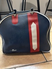 AMF Vintage Bowling Bag Blue Red Faux Leather Ball Rack with Internal Holder