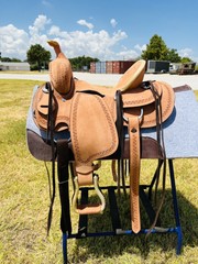 14 15 16inch Western Border Tooled Rough Out Barrel Saddle With Long Stripes