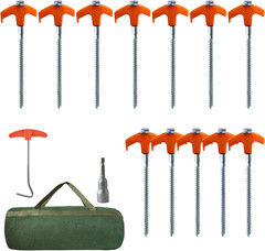 12 Pack Screw in Tent Stakes Heavy Duty, 8 Inch Ground Anchors, Metal Stakes,Cam