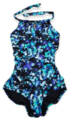 Speedo High Neck Keyhole Swimsuit Women’s Small One Piece Blue Halter Swimwear